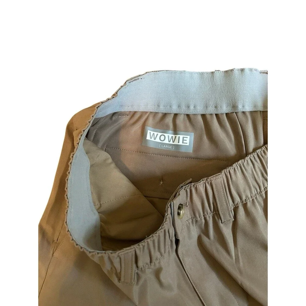 Wowie Shorts Mens L Pockets Elastic Stretch Waist Colorful Details Beige Brown